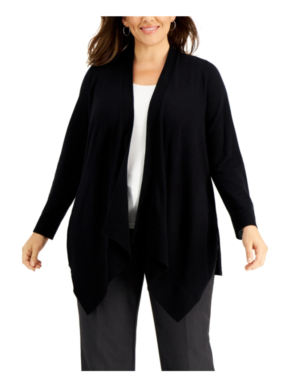 JM Collection Plus Size 2X Black Open-Front Shawl Collar Cardigan NWT